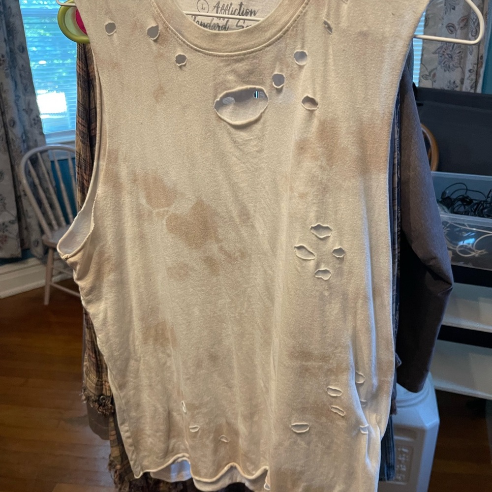 Affliction Cream Distressed Muscle Tee